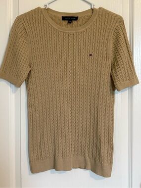 Tommy Hilfiger Women’s Cable Knit Short Sleeve Sweater - Beige